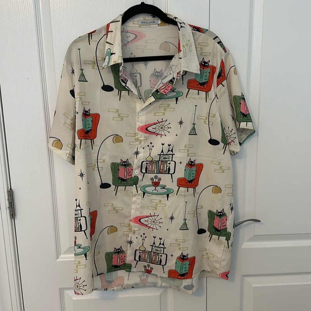 Cool cat retro men’s XXL button front shirt